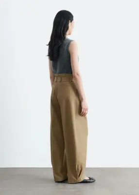 Pantalon plissé à taille haute froncée - Beige — photo 5