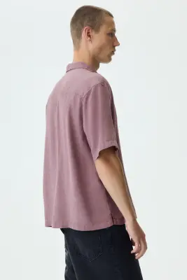 Chemise Relaxed Fit en lin mélangé avec col cubain - Rouge ancien — photo 3