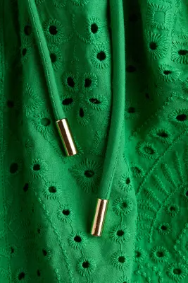 Robe chemise en coton avec broderie anglaise - Vert — photo 4