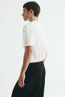 T-shirt Slim Fit en maille - Crème — photo 4
