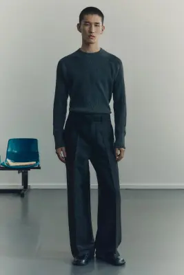 Pull Regular Fit en maille de coton côtelée - Gris foncé — photo 1