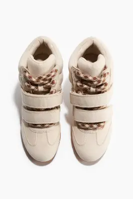 Sneakers montantes à talon compensé - Beige clair/blanc — photo 1