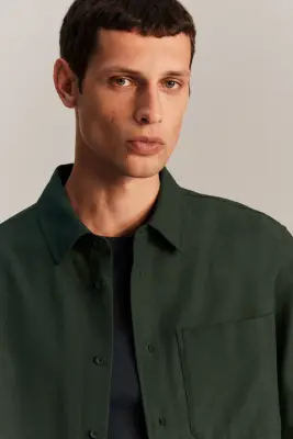 CHEMISE DÉCONTRACTÉE EN SERGÉ - VERT FONCÉ — photo 5