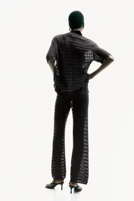 Pantalon en coton façon crochet - Marron foncé — photo 3