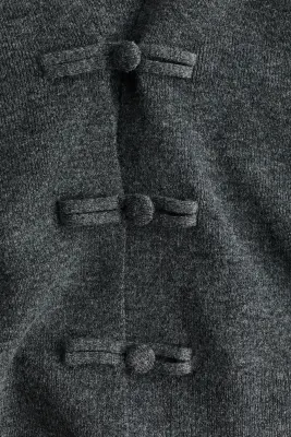 Gilet à encolure en V avec boutons noués - Gris foncé chiné — photo 3