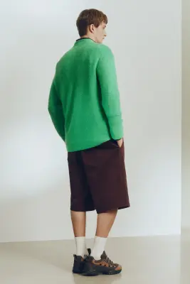 Pull Loose Fit en maille envers de laine mélangée - Vert vif — photo 3
