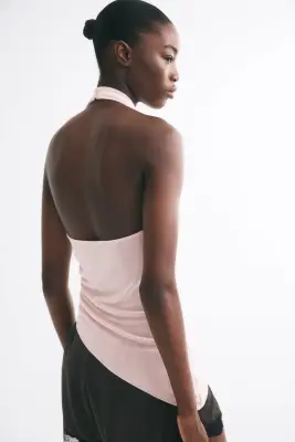 Top asymétrique à encolure bénitier - Rose clair — photo 2