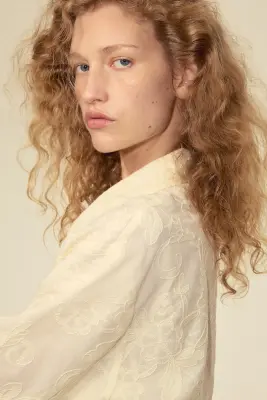 Veste en coton avec broderies - Beige clair — photo 3