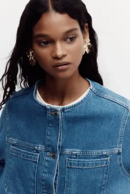 Veste Trucker sans col - Bleu denim — photo 2