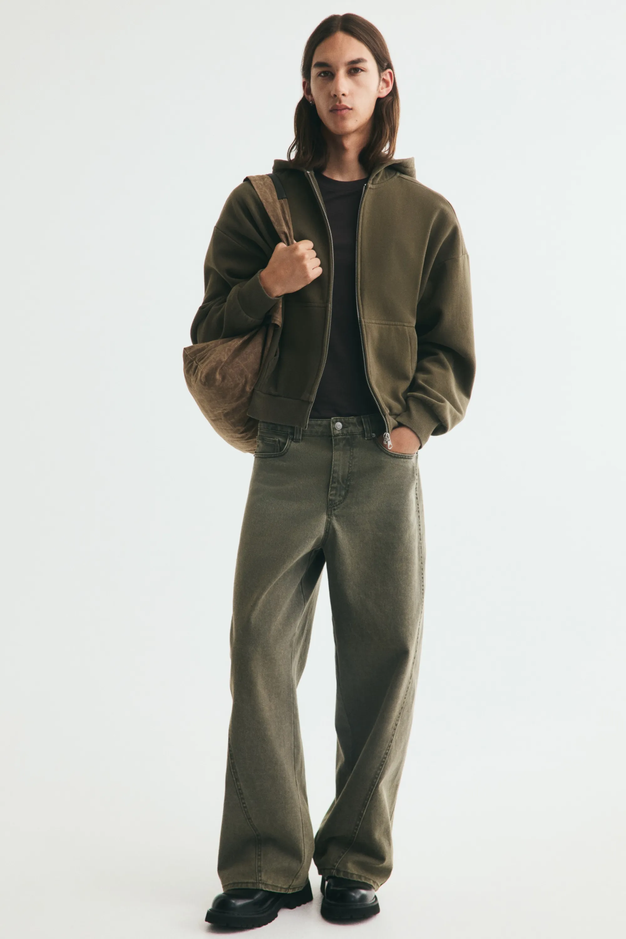 Veste à capuche zippée Oversized Fit - Vert kaki foncé