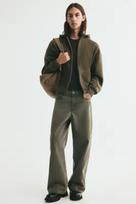 Veste à capuche zippée Oversized Fit - Vert kaki foncé — photo 1