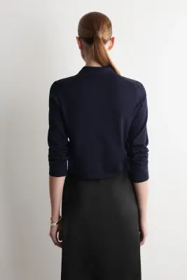 CARDIGAN EN MAILLE DE COTON À DÉTAILS POCHES - BLEU MARINE — photo 4