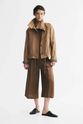 Veste en twill avec col entonnoir - Beige foncé — photo 1