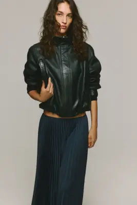 Jupe maxi plissée - Bleu acier foncé — photo 3