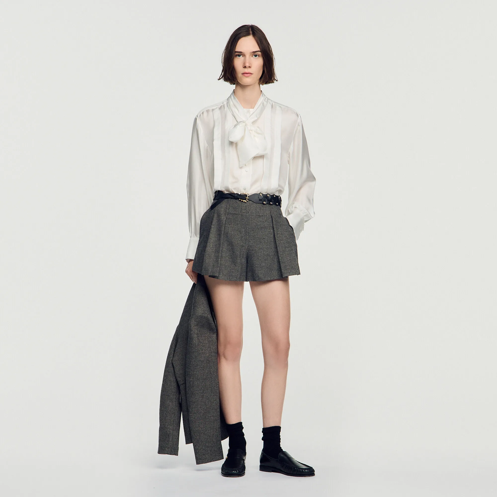  Short en laine motif pied-de-poule