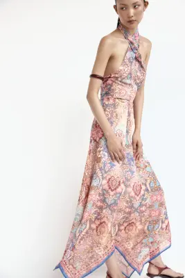 Robe dos nu en mousseline - Beige clair/motif cachemire — photo 2