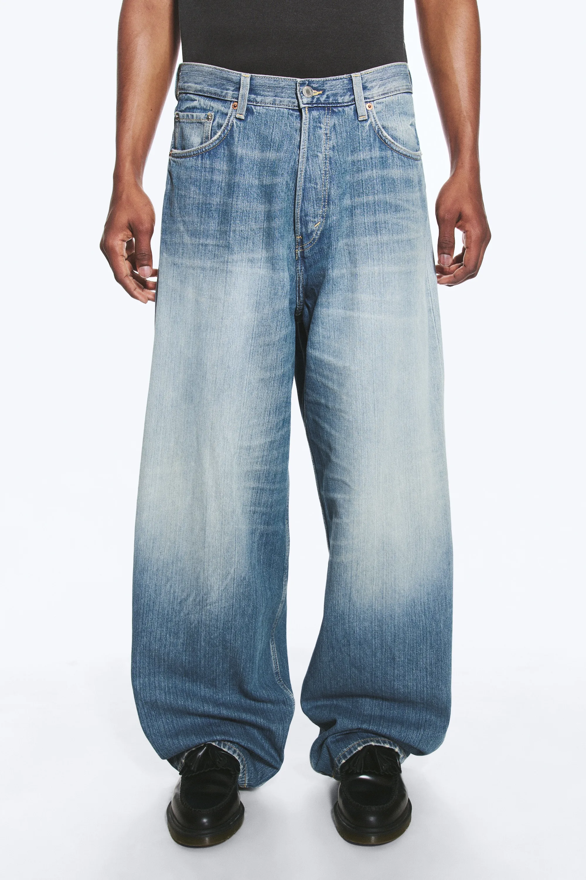 Jean baggy ample taille mi-haute unisexe Astro - Saddle Blue - Bleu moyen