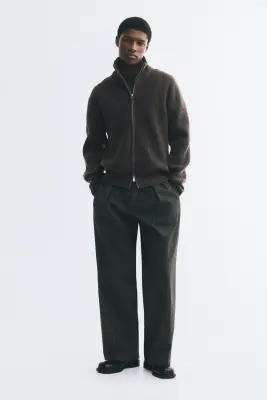 Gilet zippé Regular Fit en maille côtelée - Marron foncé chiné — photo 2