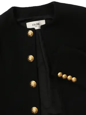 Veste courte en laine épaisse noire boutons laiton doré gravé Prix boutique €2800 Taille 38 — photo 2