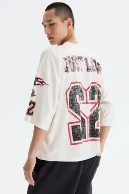 T-shirt Oversized Fit en mesh imprimé - Blanc/22 — photo 3