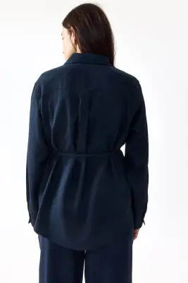 MAMA Chemise en lin mélangé - Bleu marine — photo 3
