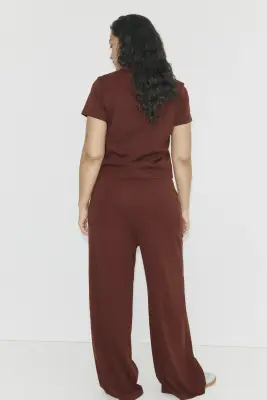 Pantalon côtelé avec cordon de serrage - Marron — photo 2