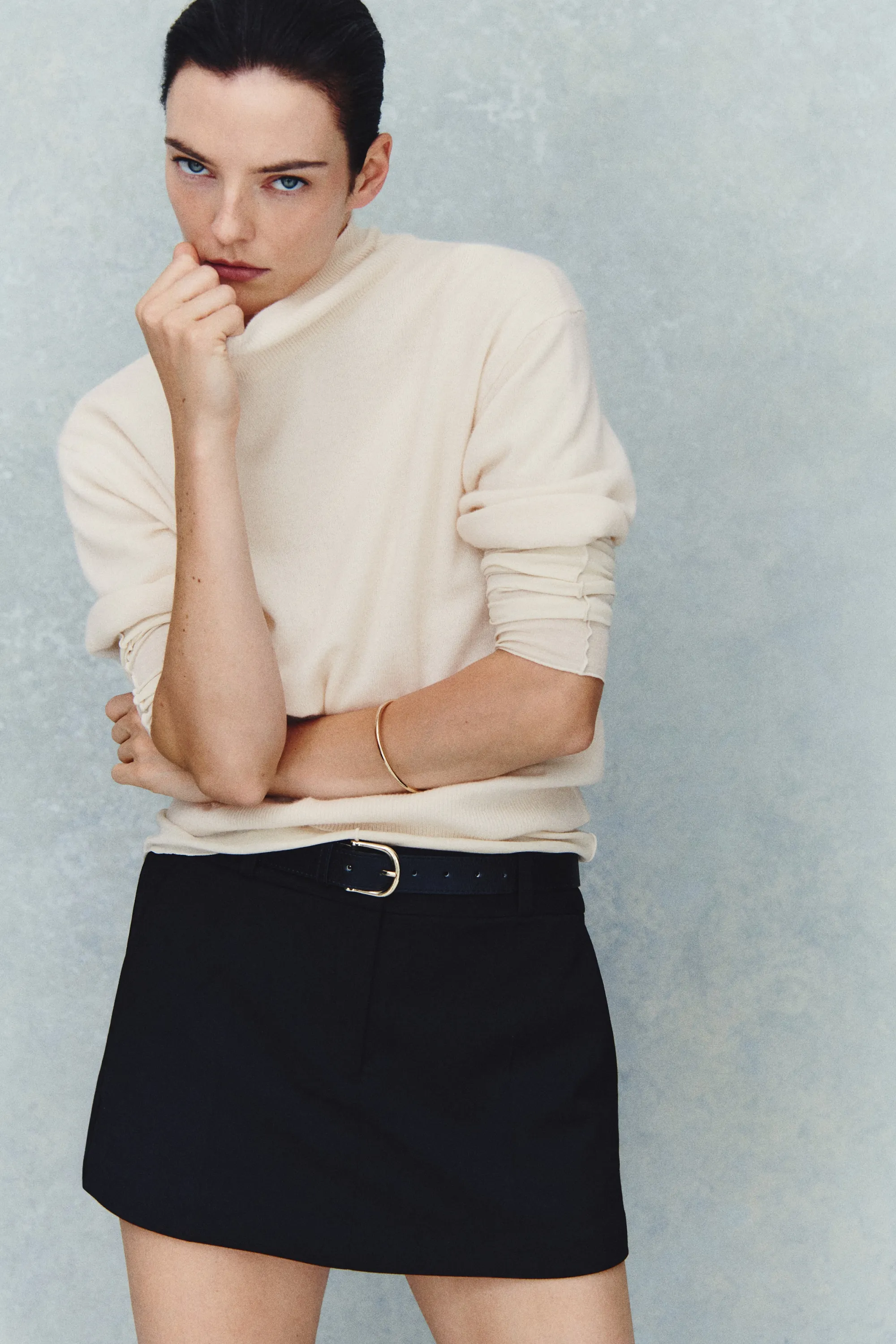 Pull à manches courtes en cachemire - Beige clair