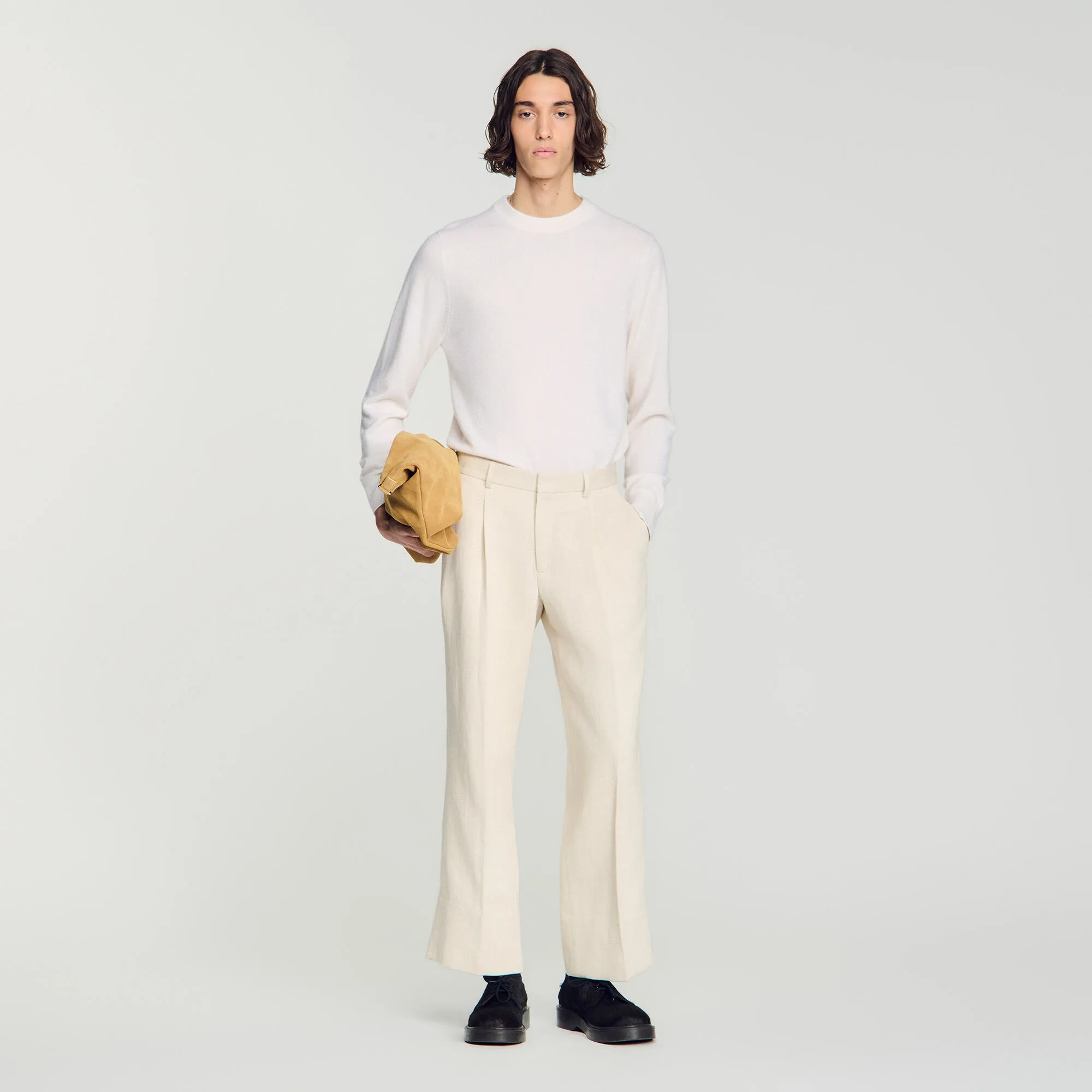 Pantalon large coton lin à pince
