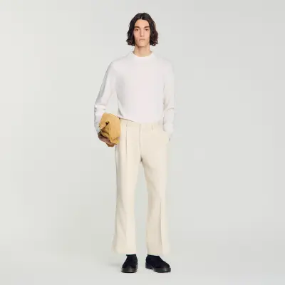 Pantalon large coton lin à pince