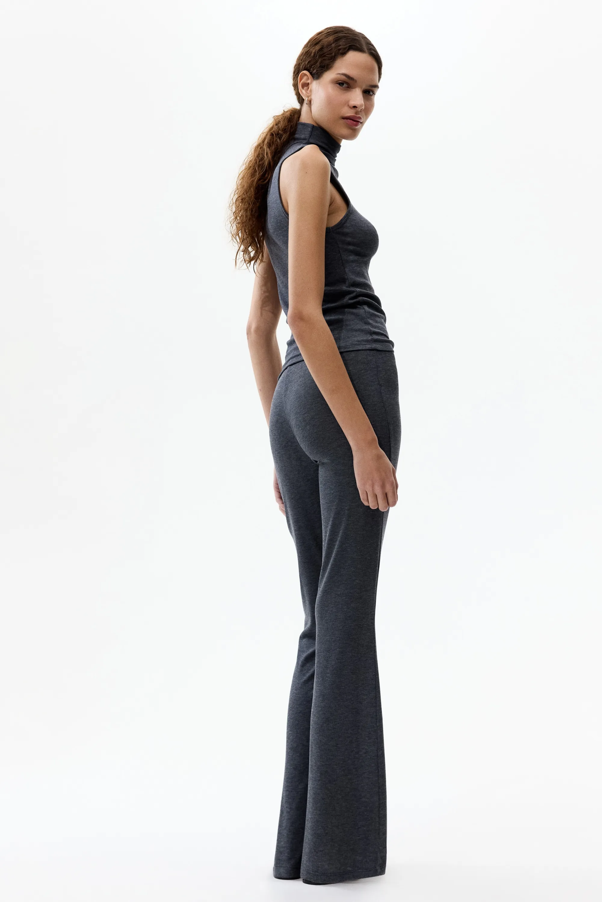 Pantalon évasé en jersey - Gris foncé chiné