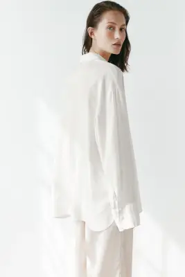 Chemise oversize en lin mélangé - Blanc — photo 2