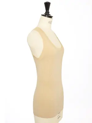 Top débardeur en maille de cachemire beige jaune pâle Prix boutique est. 1000€ Taille S — photo 4
