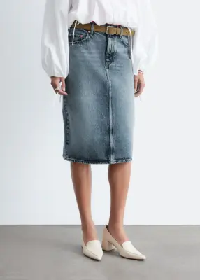 Jupe midi en jean - Bleu poudré — photo 3