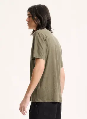 T-shirt Vert Col V Manches Courtes en Lin / Elasthanne — photo 4