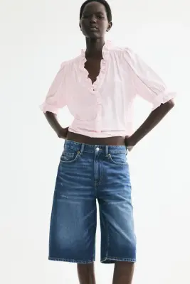 Blouse volantée à manches bouffantes - Rose clair — photo 1