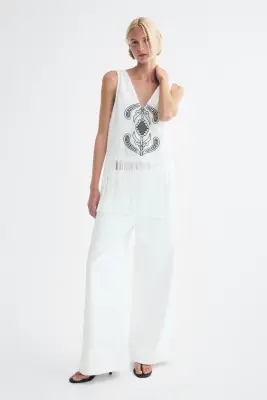 Top frangé avec motif - Crème — photo 1