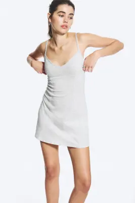 Mini-robe à bretelles - Mélange gris poudré clair — photo 1
