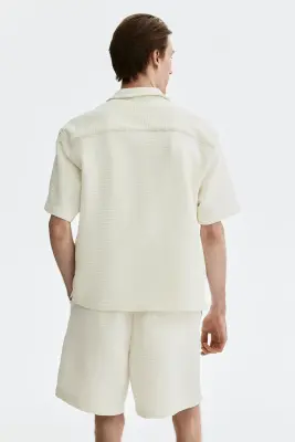 Short gaufré Relaxed Fit - Blanc — photo 2