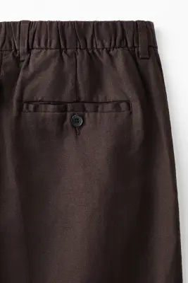 Pantalon large Loose Fit en lin mélangé - Marron foncé — photo 5