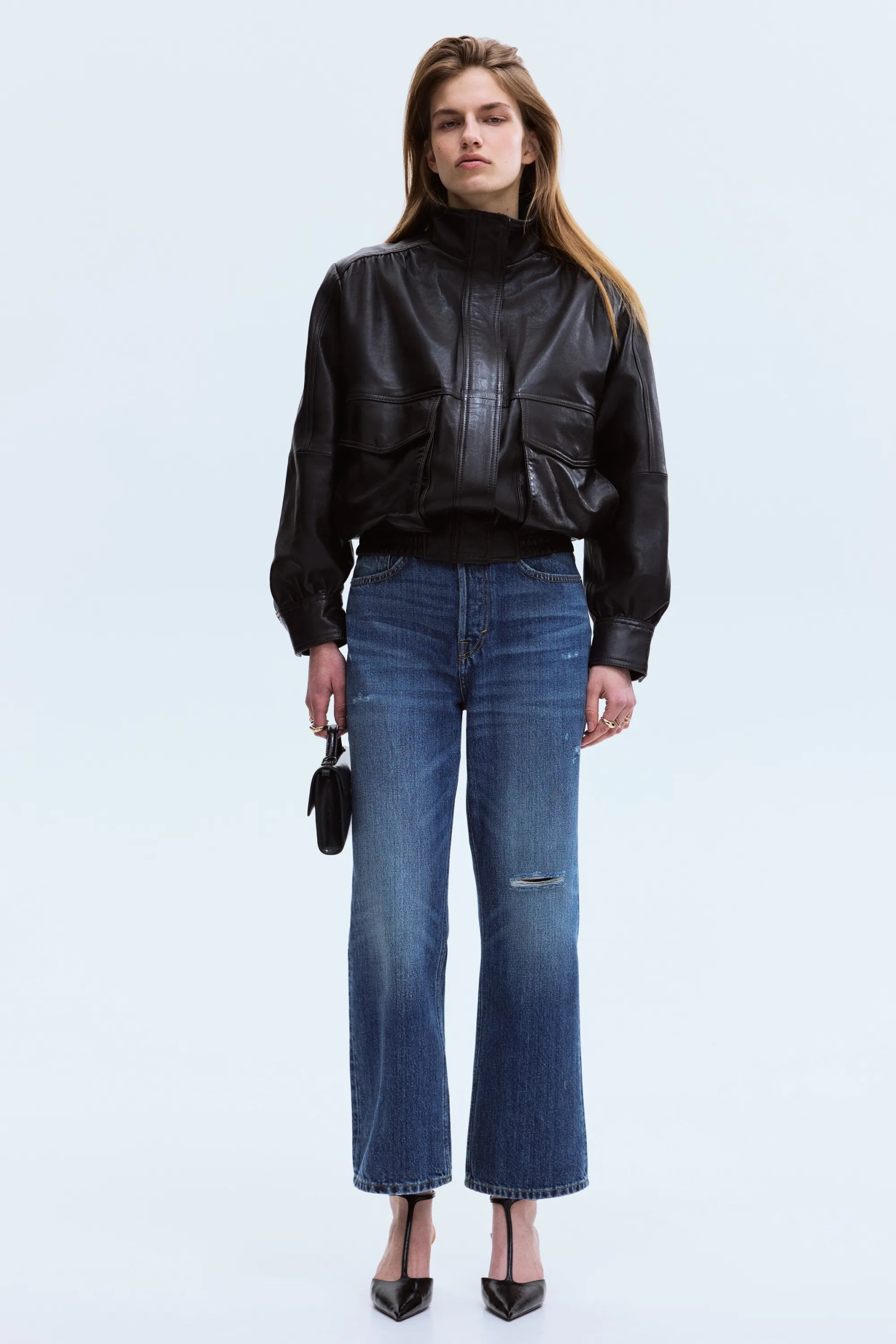 Straight High Waist Ankle Jeans - Bleu denim