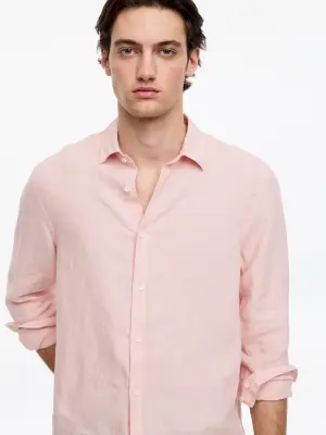 Chemise en lin classique - Rose poudré — photo 3