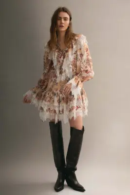 Robe avec dentelle - Beige/motif — photo 3