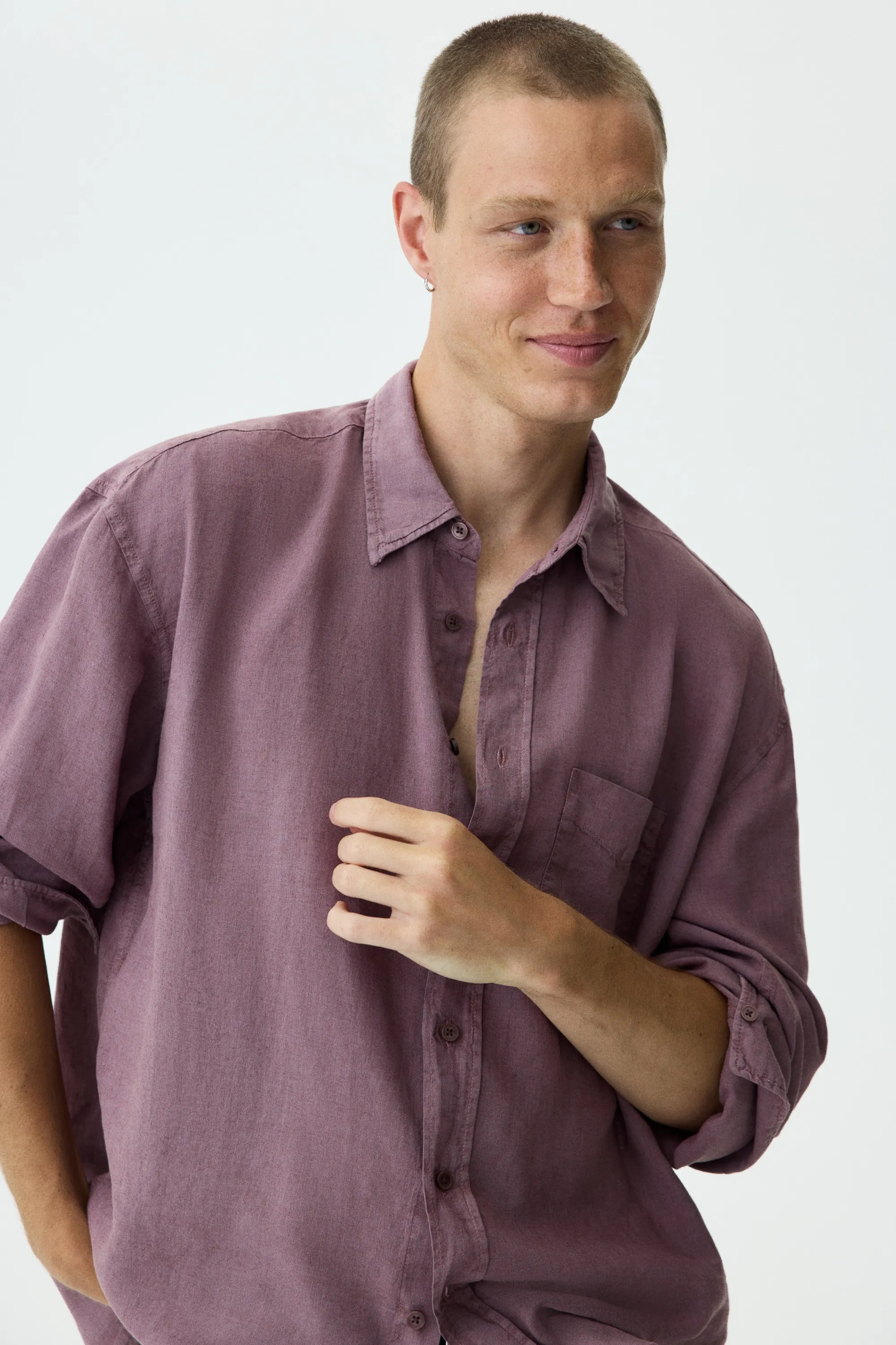 Chemise Relaxed Fit en lin mélangé - Rouge ancien
