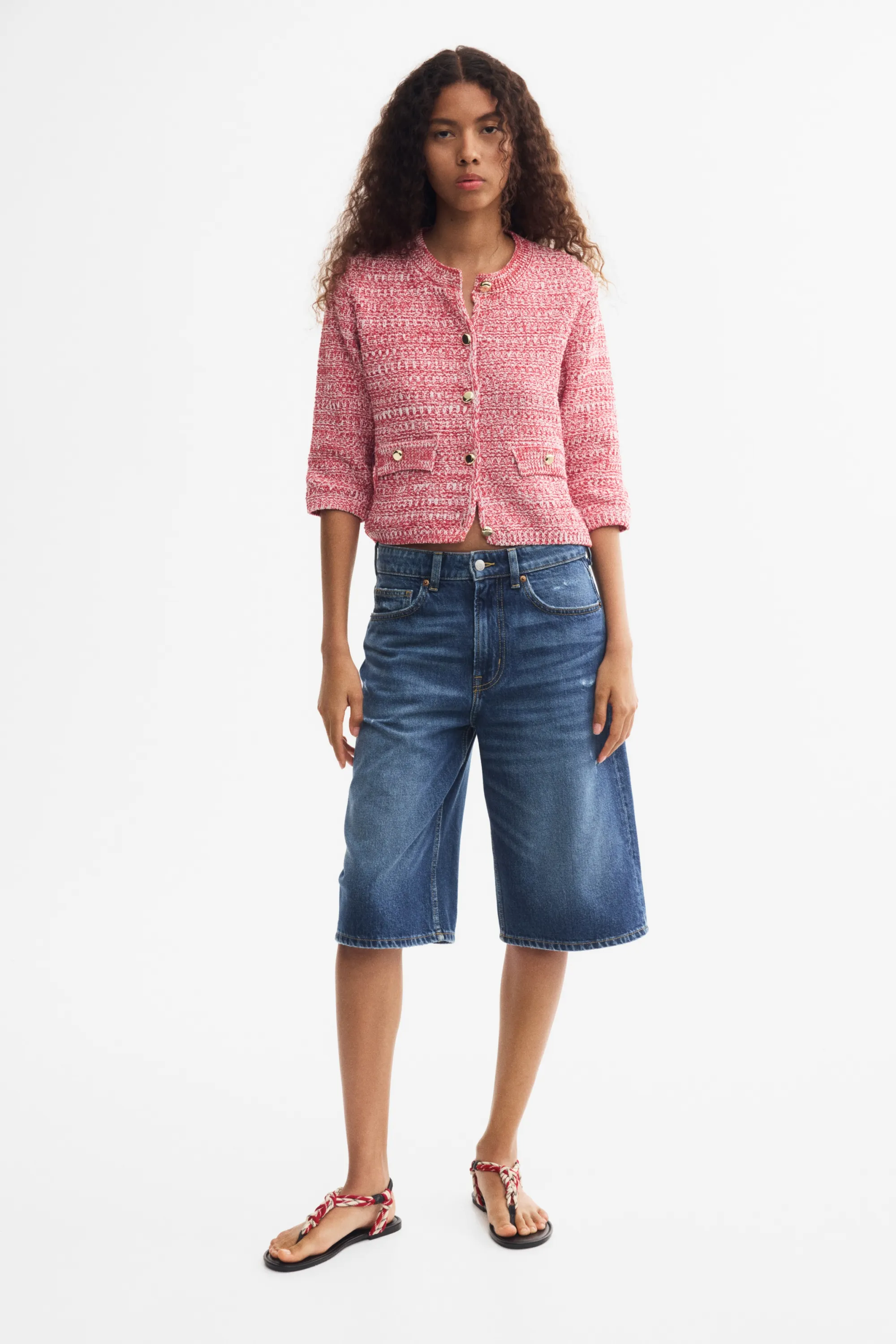 Gilet en maille texturée - Rouge