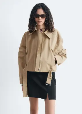 Veste ceinturée en sergé de coton - Beige — photo 3