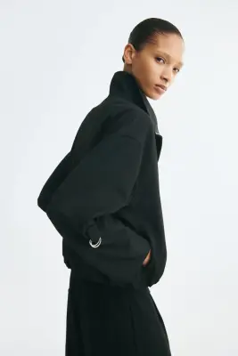 Veste oversize avec base à effet boule - Noir — photo 2