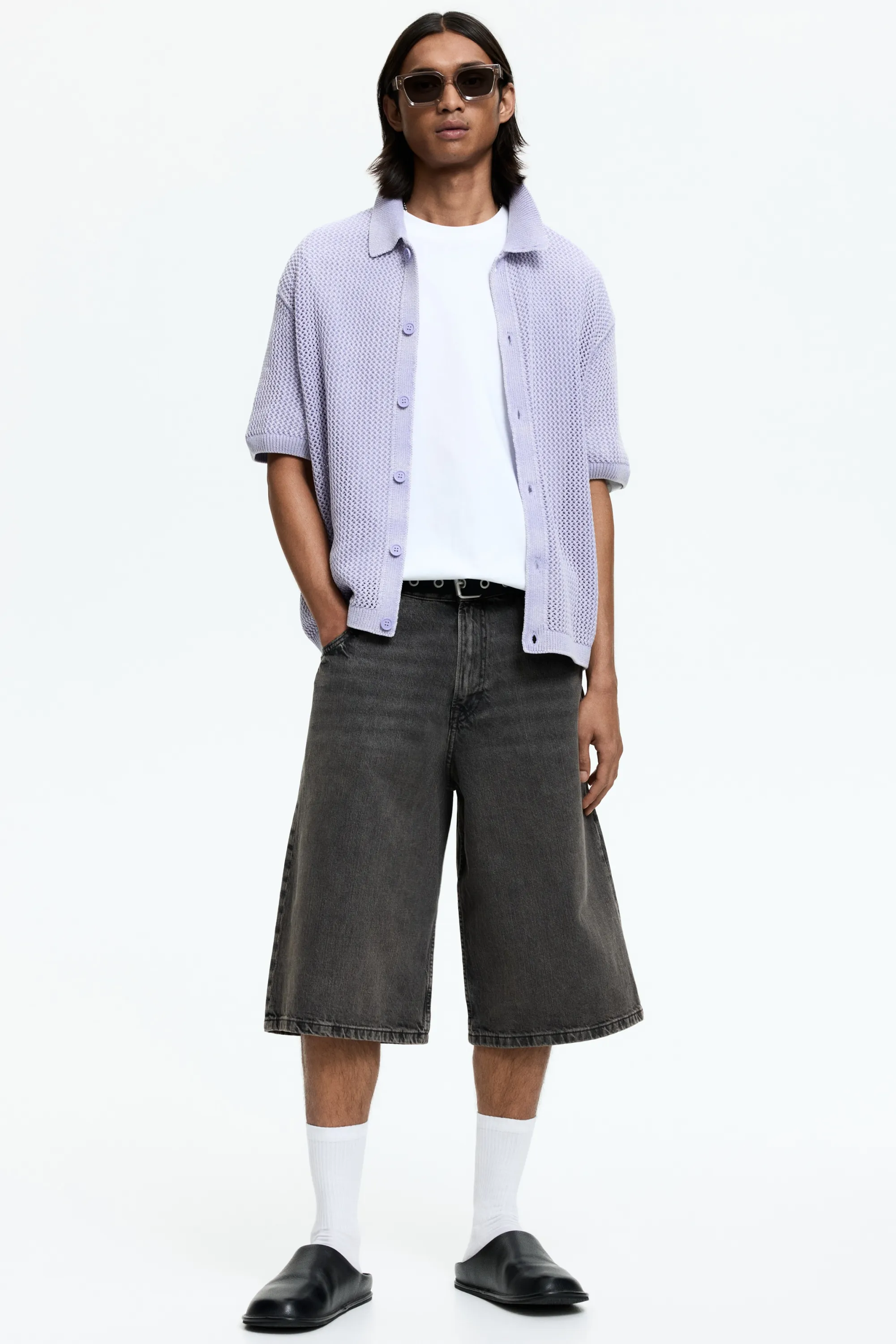 Chemise Relaxed fit en maille ajourée - Lilas
