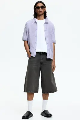 Chemise Relaxed fit en maille ajourée - Lilas — photo 1