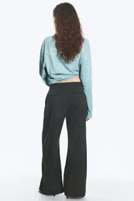 Pantalon de costume large taille basse - Fines rayures gris foncé — photo 3