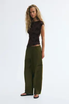 Top asymétrique avec imprimé floqué - Marron foncé — photo 1